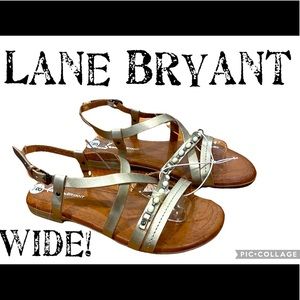 New! Lane Bryant Wide bronze metallic back buckle beaded strappy sandals